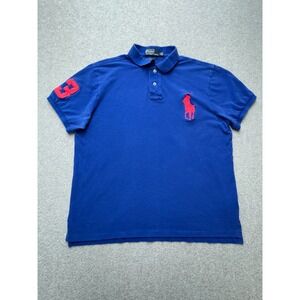 Polo Ralph Lauren Slim Fit Polo Shirt Mens XL Blue Red Big‎ Pony Logo #3 Y2K